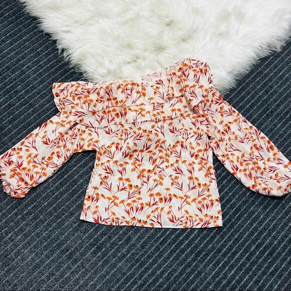 MAJE Laurane one-shoulder ruffled metallic fil coupé floral-jacquard top size 2 - Picture 5 of 11